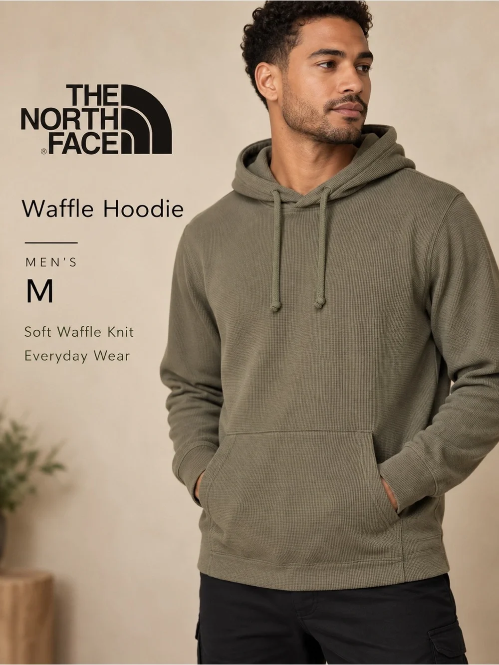The North Face Men’s Waffle Hoodie Thyme Green Medium A7WS8